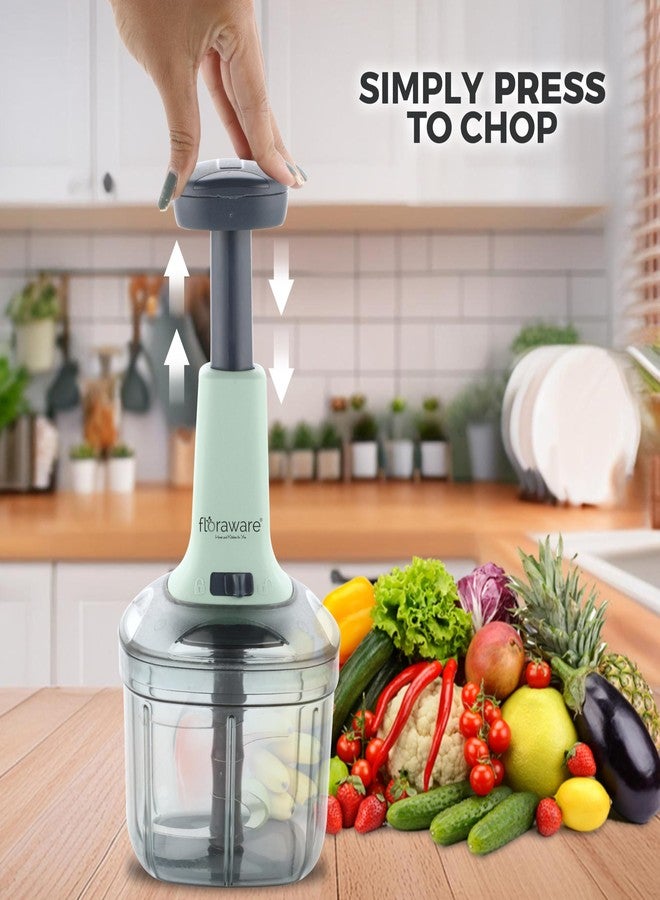Floraware Food Chopper Steel Large Manual Hand-Press Vegetable Chopper Mixer Cutter to Cut Onion, Salad, Tomato, Potato (Pista, 900ML) - Image 2
